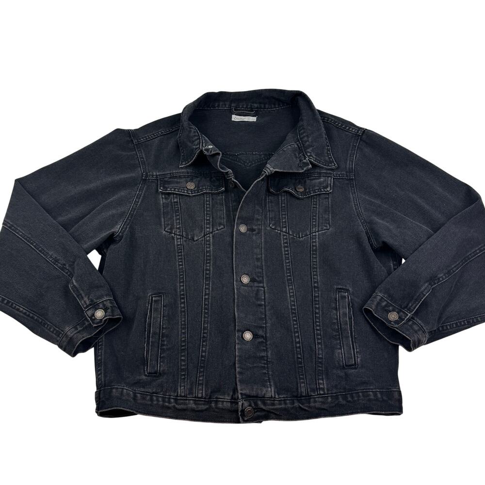 Elia Cher Black Distressed Wash Denim Classic Jacket Women's Size L (12-14)